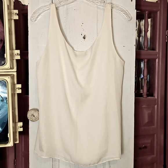 NWT Loft Womens Off-White Sleeveless Poly Scoop Bow Tie Neck Blouse Size L - Picture 3 of 5